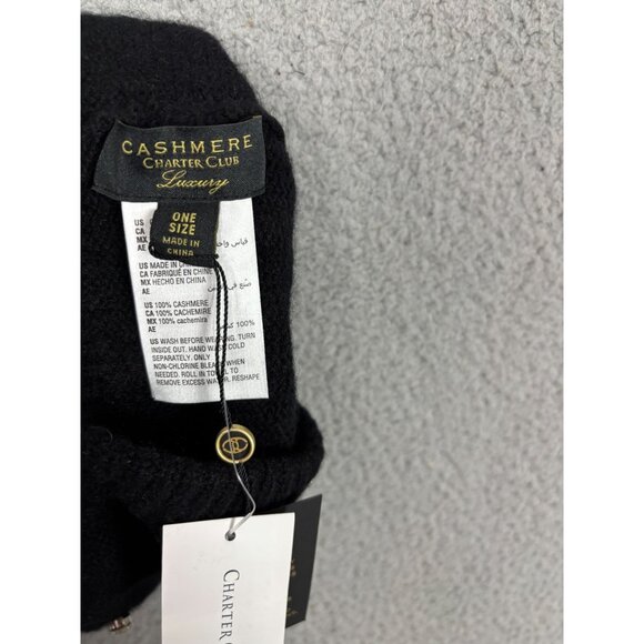 Charter Club Womens Black Cashmere  Beanie Embellished  Rhinestones One Size NWT
